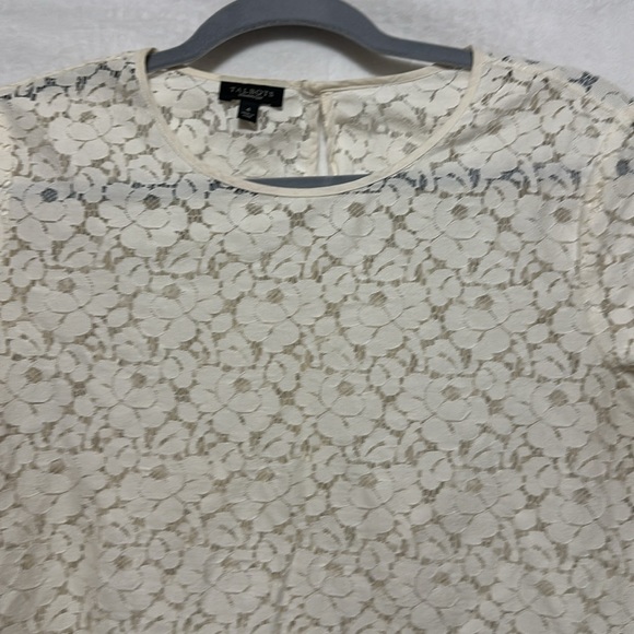 Talbots Women’s Cream Floral Lace Sheer Short Sleeve Blouse Size 4 - Picture 2 of 6